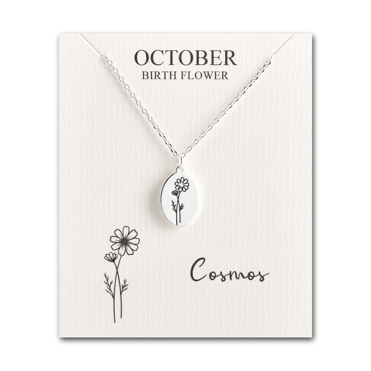October Birth Flower Cosmos Necklace with Card