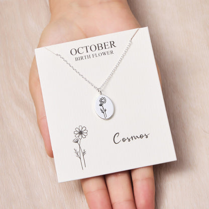 October Birth Flower Cosmos Necklace with Card