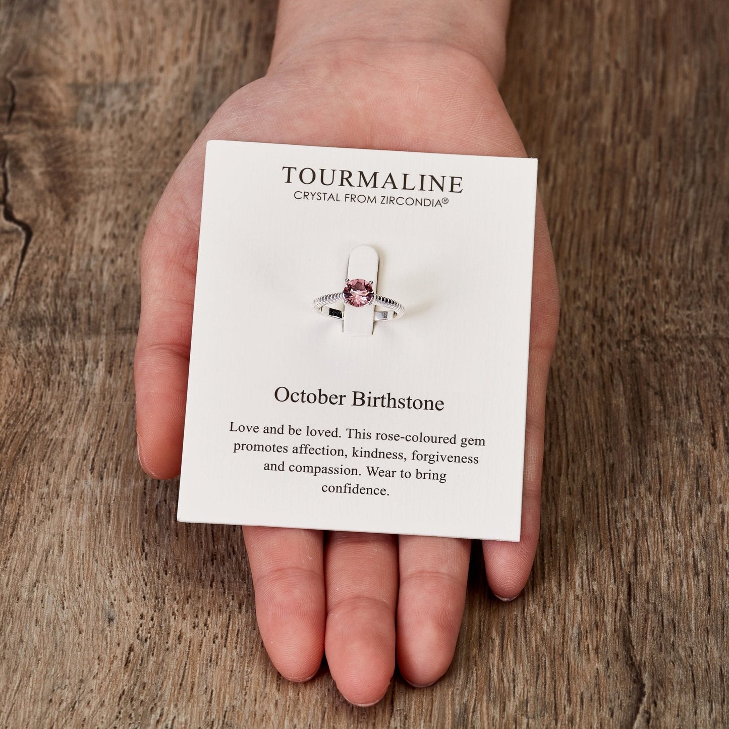 October (Tourmaline) Adjustable Birthstone Ring Created with Zircondia® Crystals