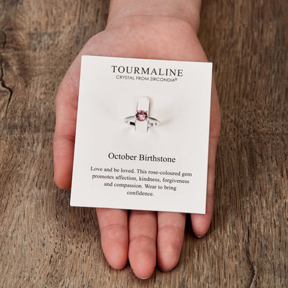 October (Tourmaline) Adjustable Birthstone Ring Created with Zircondia® Crystals