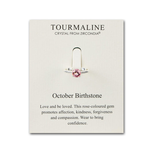 October (Tourmaline) Adjustable Birthstone Ring Created with Zircondia® Crystals