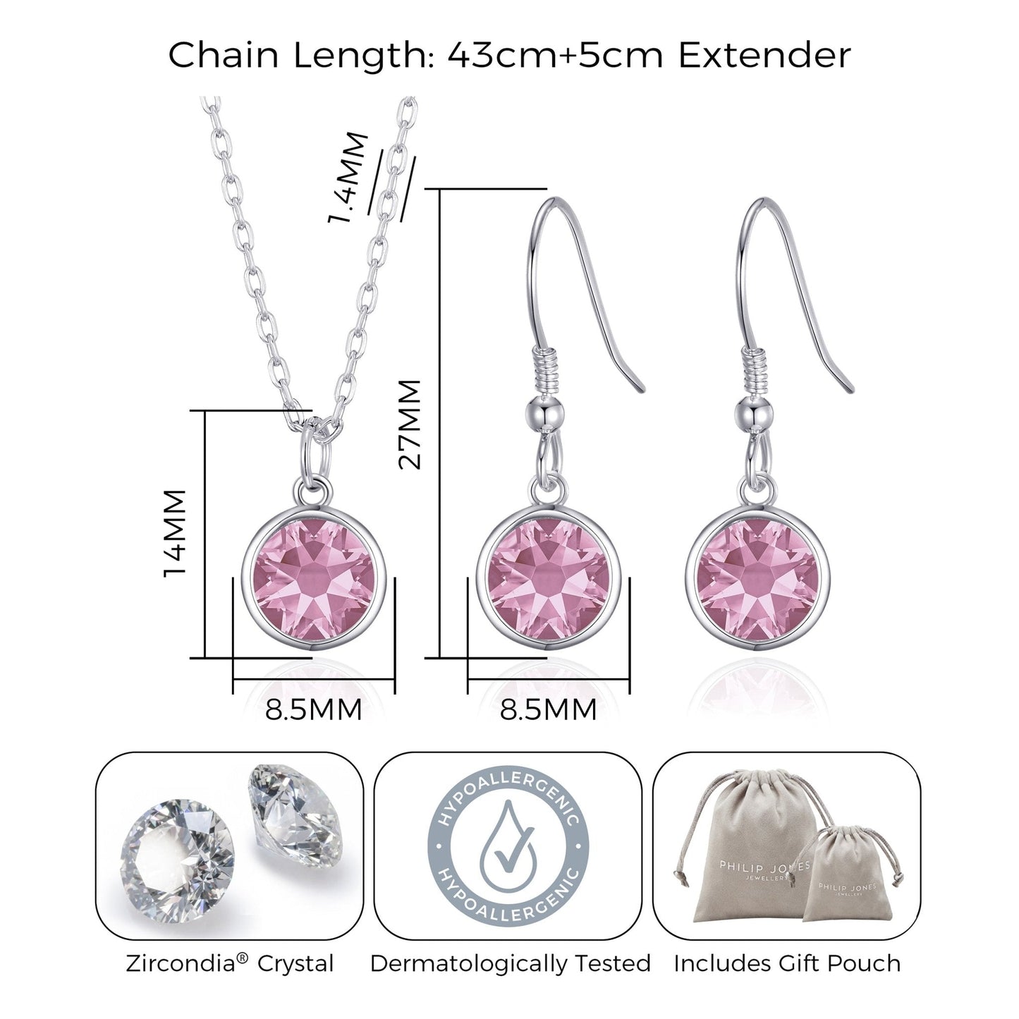 October (Tourmaline) Birthstone Necklace & Drop Earrings Set Created with Zircondia® Crystals