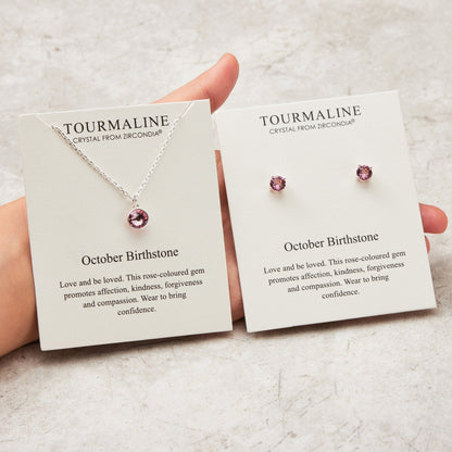 October (Tourmaline) Birthstone Necklace & Earrings Set Created with Zircondia® Crystals