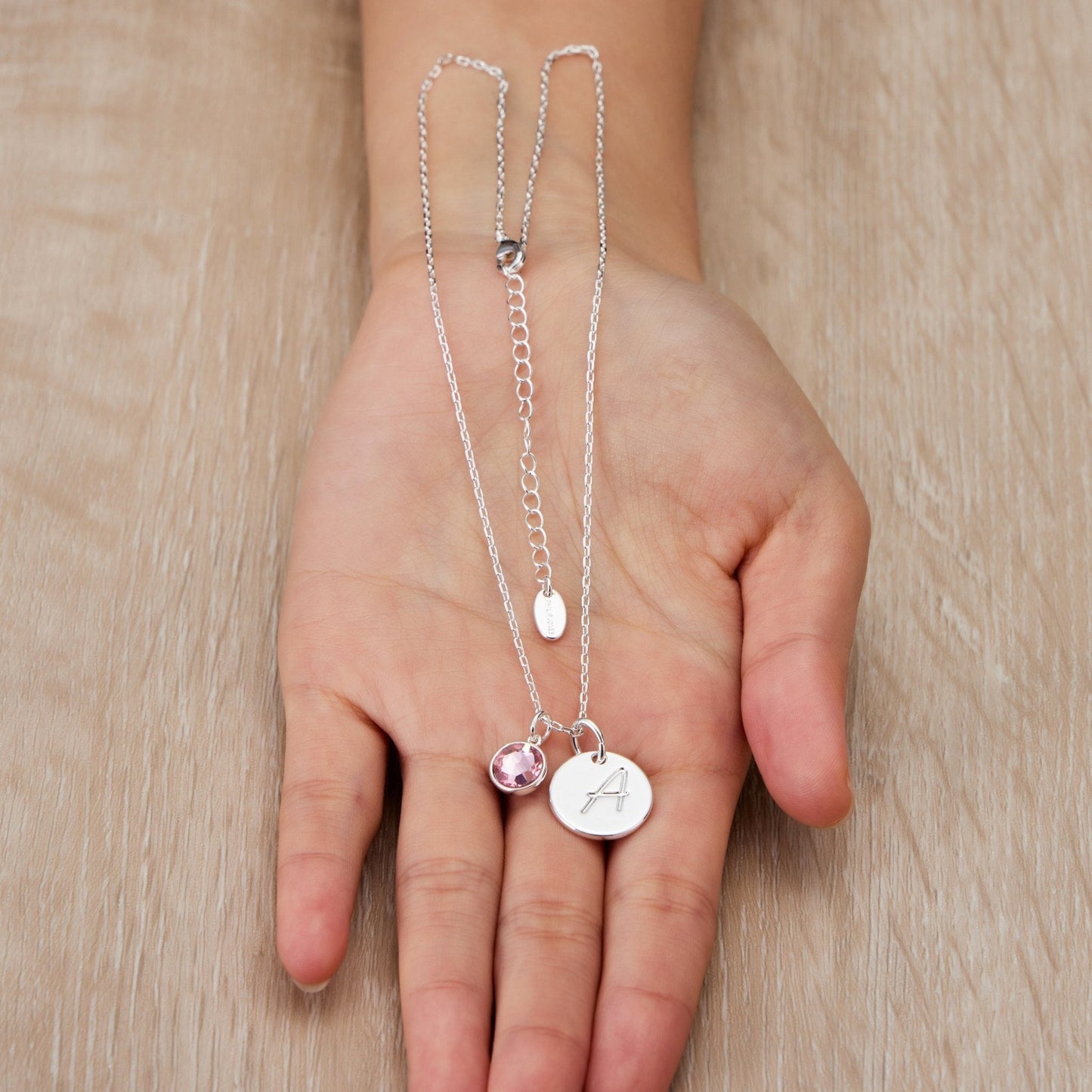 October (Tourmaline) Birthstone Necklace with Initial Charm (A to Z) Created with Zircondia® Crystals