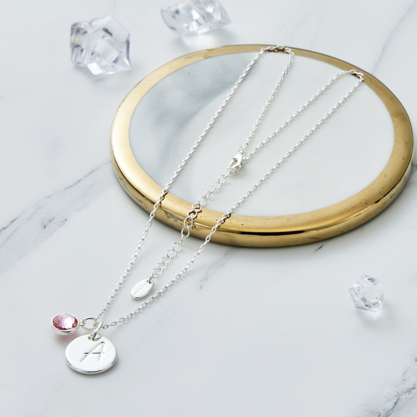 October (Tourmaline) Birthstone Necklace with Initial Charm (A to Z) Created with Zircondia® Crystals