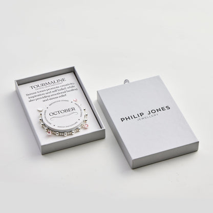 October (Tourmaline) Birthstone Stretch Charm Bracelet with Quote Gift Box