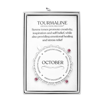 October (Tourmaline) Birthstone Stretch Charm Bracelet with Quote Gift Box