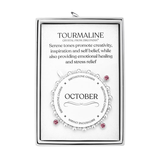 October (Tourmaline) Birthstone Stretch Charm Bracelet with Quote Gift Box