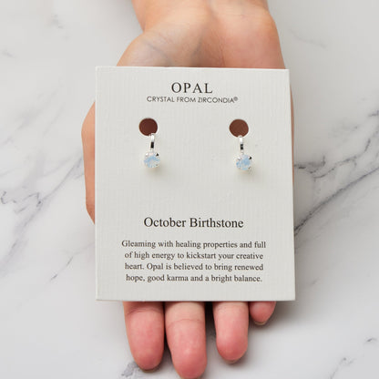 October (White Opal) Birthstone Clip On Earrings Created with Zircondia® Crystals