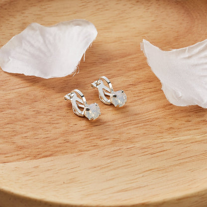 October (White Opal) Birthstone Clip On Earrings Created with Zircondia® Crystals