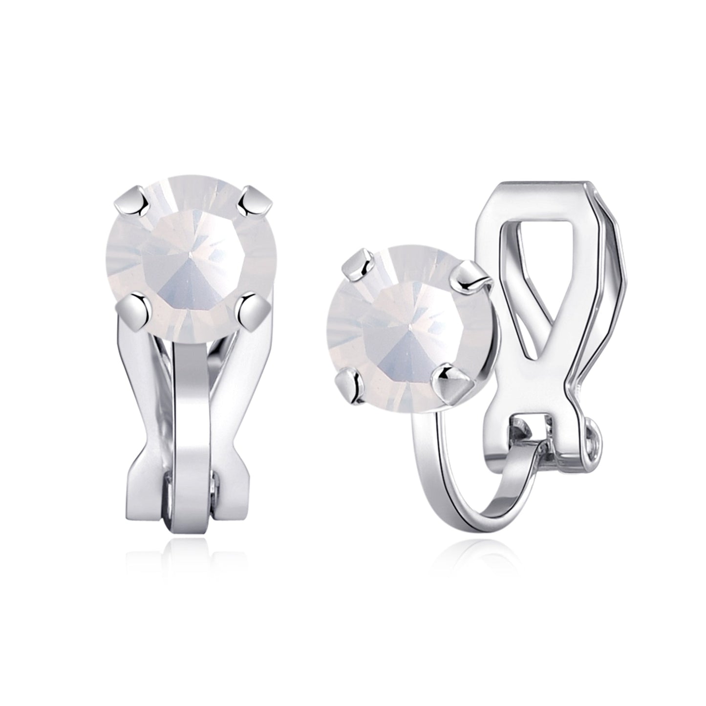 October (White Opal) Birthstone Clip On Earrings Created with Zircondia® Crystals