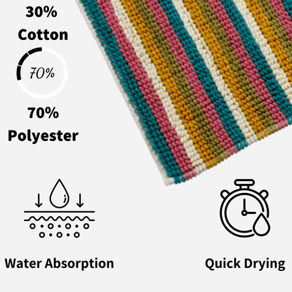 OLIVIA ROCCO Padstow Stripe Bathmat 50 x 80 cm Quick-Drying Anti-Slip Absorbent Durable