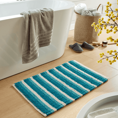 OLIVIA ROCCO Padstow Stripe Bathmat 50 x 80 cm Quick-Drying Anti-Slip Absorbent Durable