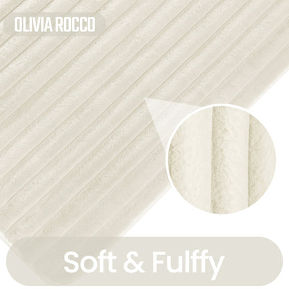 OLIVIA ROCCO 2 Piece Ribbed Bath Mat Set Cream Extra Soft Non Slip Super Absorbent Easy