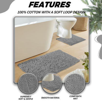 Como Ensemble 2 Pièces Tapis de Bain et Contour de WC Gris Antidérapant Super Absorbant en Coton Tapis de Salle de Bain par OLIVIA ROCCO