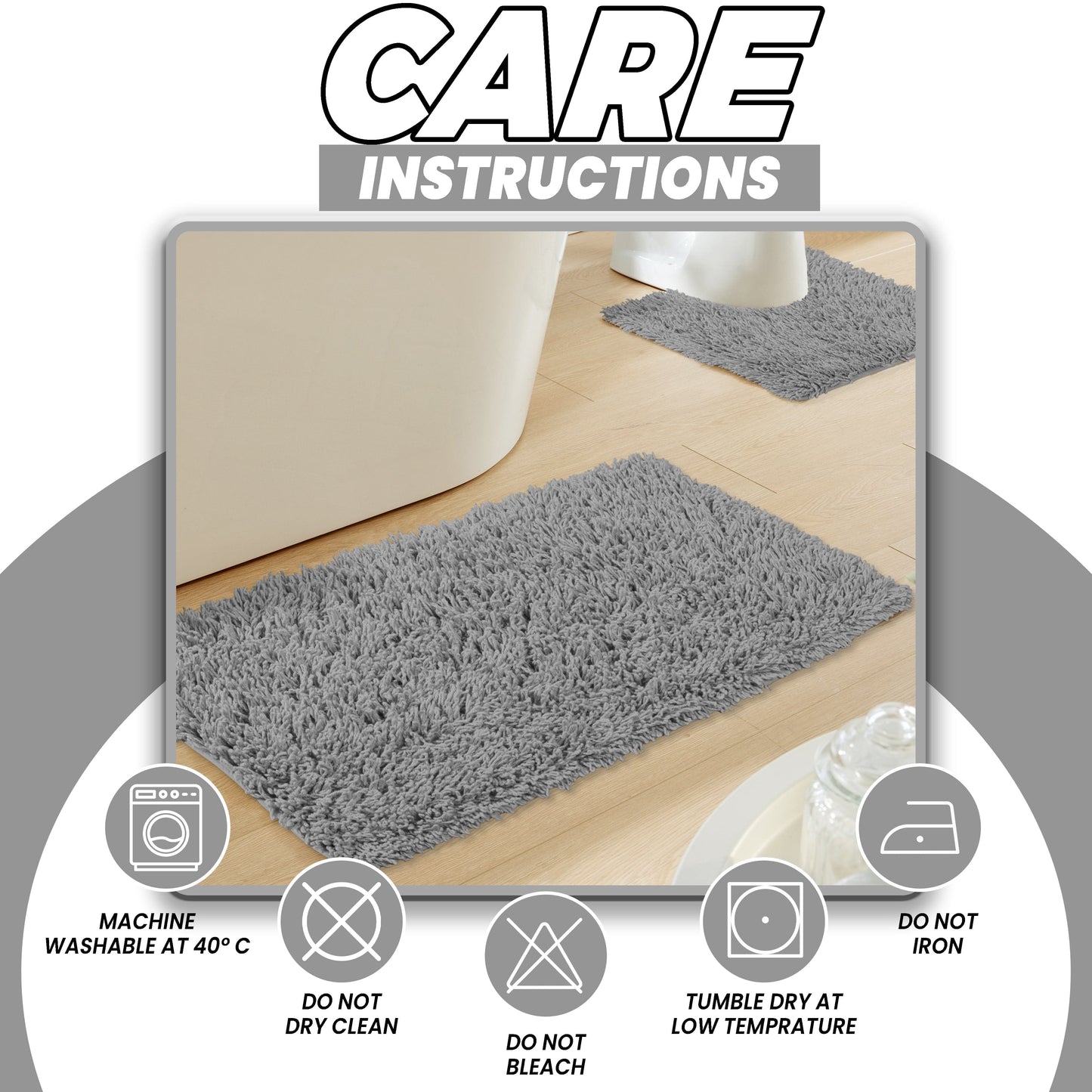 Como Ensemble 2 Pièces Tapis de Bain et Contour de WC Gris Antidérapant Super Absorbant en Coton Tapis de Salle de Bain par OLIVIA ROCCO