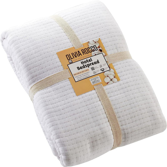 OLIVIA ROCCO Hotel Collection Quilted Bedspread 240x260 cm White and Grey 100% Sustainable Cotton Super Soft Easy-Care Home Essential