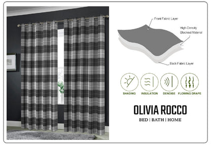 OLIVIA ROCCO Blackout Thermal Curtains Check Marble Design Light Blocking Panels Multiple