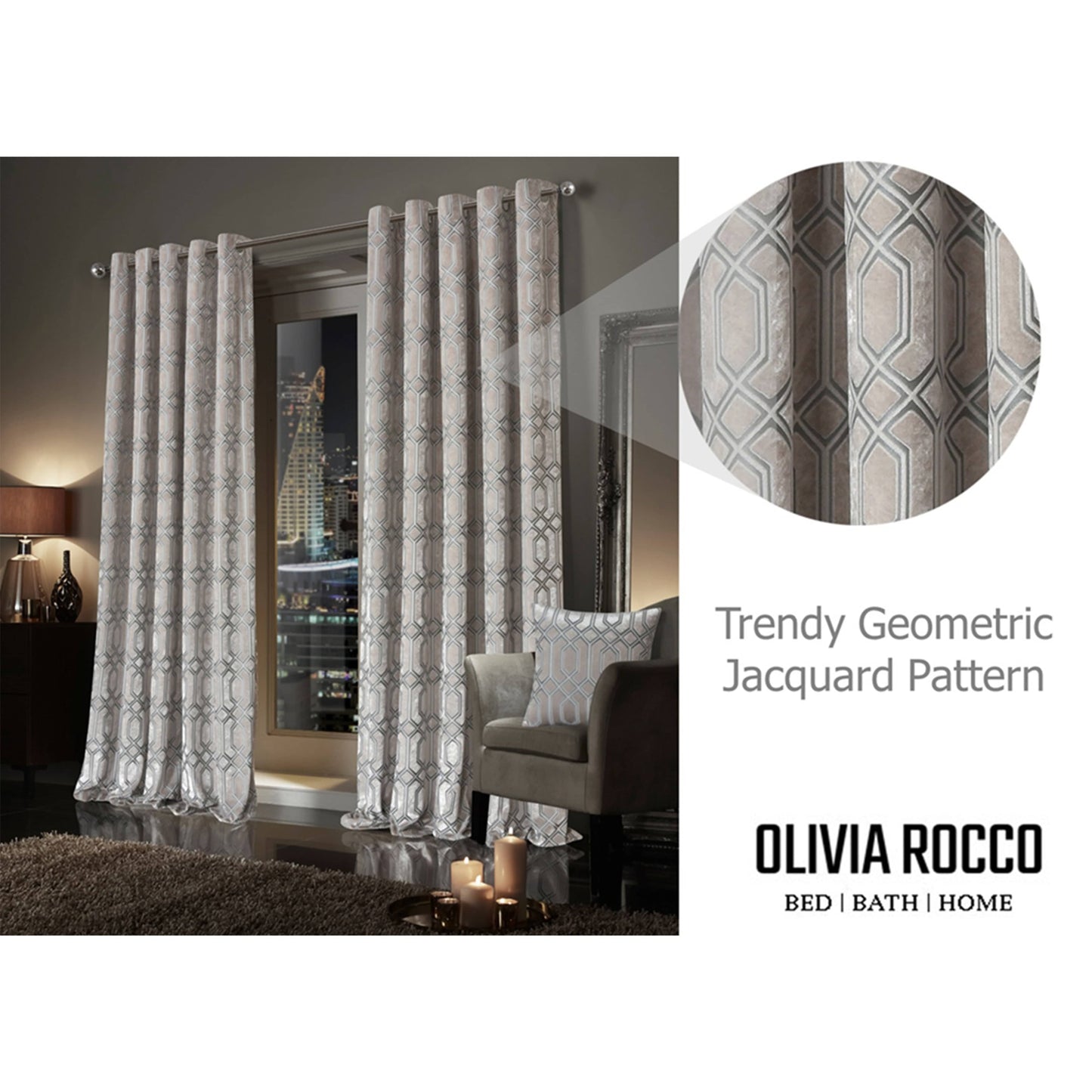 Rideaux à œillets en velours Luxe Geo Champagne, isolants thermiques, insonorisants et occultants pour chambre et salon par OLIVIA ROCCO