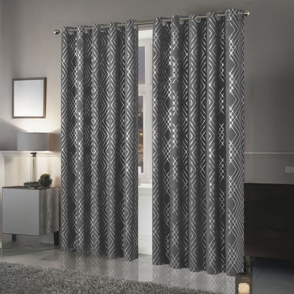 OLIVIA ROCCO Geometric Sparkle Blackout Curtains Silver Eyelet Ring Top Soft Thermal