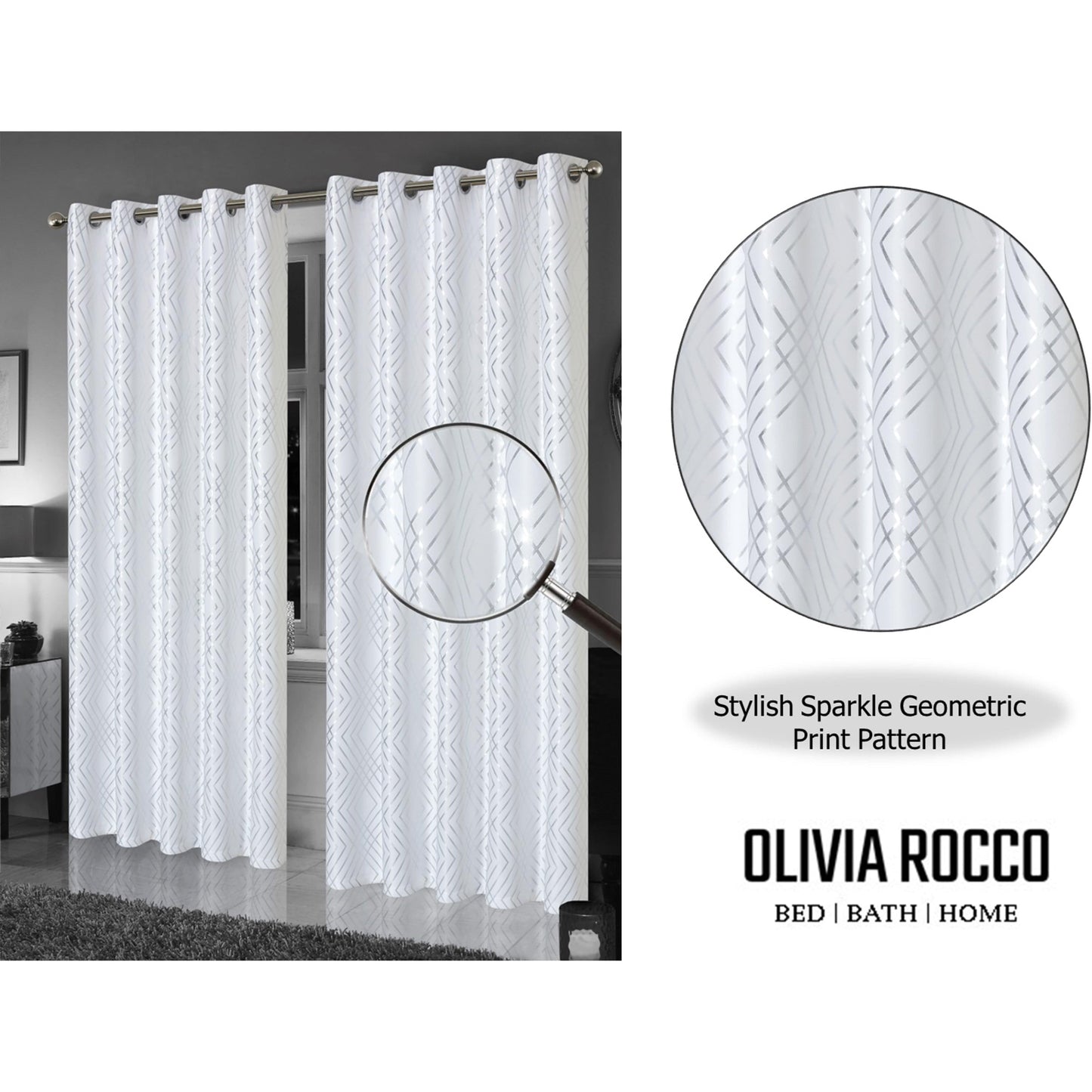Rideaux occultants noirs à paillettes géométriques doux et isolants thermiques à œillets pour salon et chambre par OLIVIA ROCCO