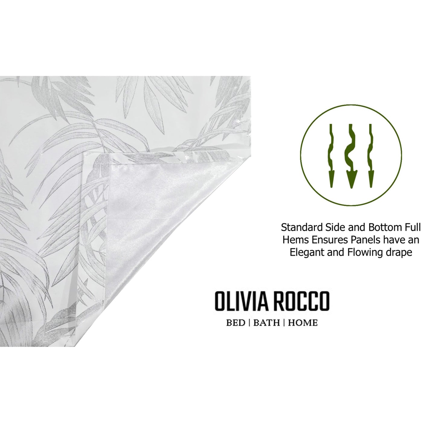 OLIVIA ROCCO – Rideaux occultants à œillets motif feuilles blanches scintillantes, super doux, isolés thermiquement pour salon et chambre à coucher, 2 panneaux