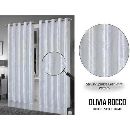 OLIVIA ROCCO – Rideaux occultants à œillets motif feuilles blanches scintillantes, super doux, isolés thermiquement pour salon et chambre à coucher, 2 panneaux