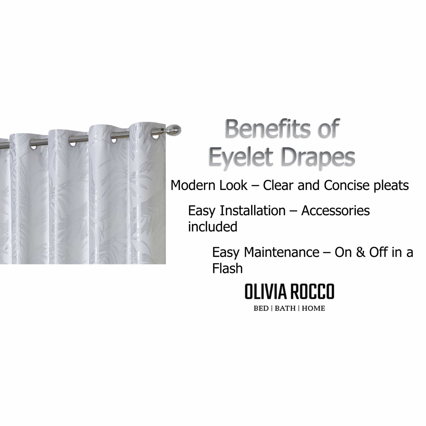 OLIVIA ROCCO – Rideaux occultants à œillets motif feuilles blanches scintillantes, super doux, isolés thermiquement pour salon et chambre à coucher, 2 panneaux