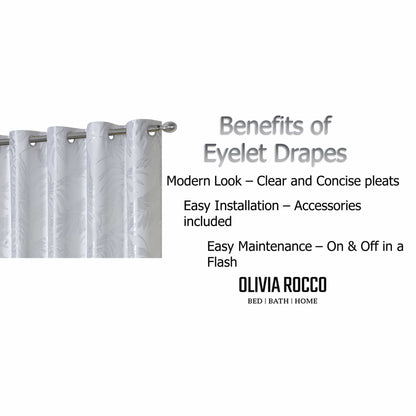 OLIVIA ROCCO – Rideaux occultants à œillets motif feuilles blanches scintillantes, super doux, isolés thermiquement pour salon et chambre à coucher, 2 panneaux