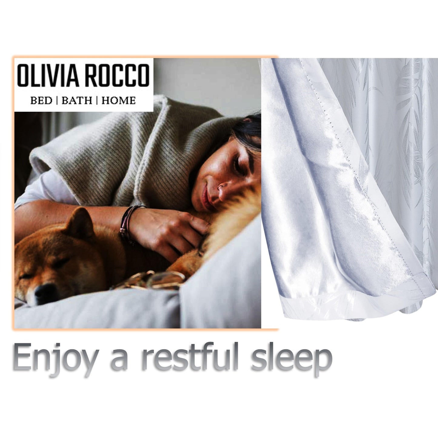 OLIVIA ROCCO – Rideaux occultants à œillets motif feuilles blanches scintillantes, super doux, isolés thermiquement pour salon et chambre à coucher, 2 panneaux