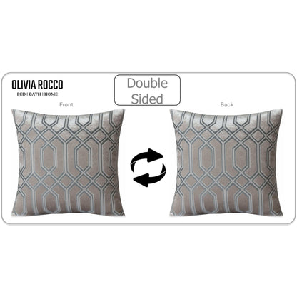 OLIVIA ROCCO Luxe Geo Velvet Cushion Covers 2 Pack Champagne Geometric Decorative