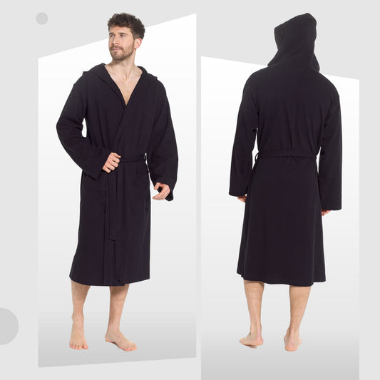 Peignoir de Bain à Capuche en Coton Gaufré Noir pour Homme Peignoir de Spa Ultra Absorbant Robe de Chambre de Luxe pour la Maison et les Loisirs par OLIVIA ROCCO