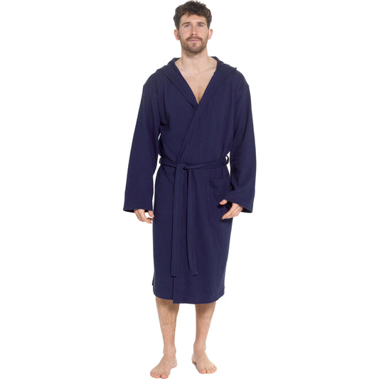 Peignoir homme en coton gaufré à capuche, bleu marine – Robe de chambre de luxe super absorbante pour la maison et le farniente par OLIVIA ROCCO