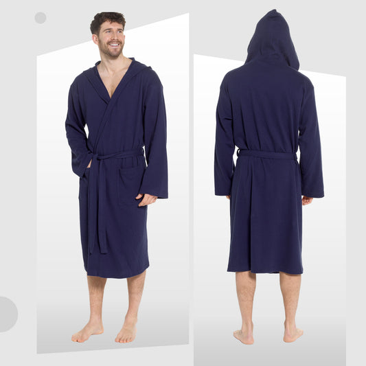 Peignoir homme en coton gaufré à capuche, bleu marine – Robe de chambre de luxe super absorbante pour la maison et le farniente par OLIVIA ROCCO