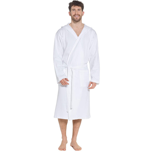 Peignoir à capuche gaufré en coton pour homme Blanc