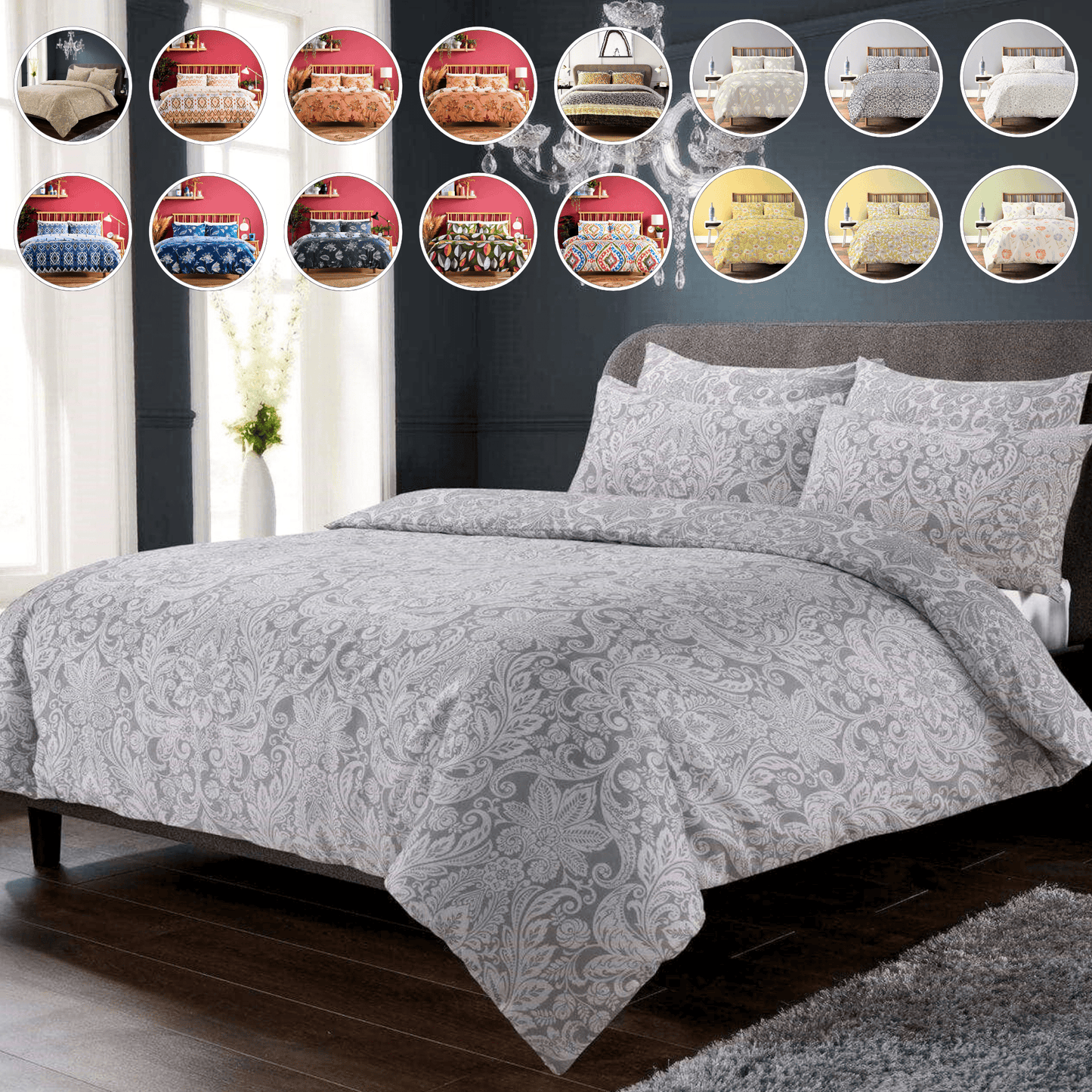 OLIVIA ROCCO Parure de Lit Luxe Ultra Doux Coton Riche Entretien Facile Confortable Housse de Couette et Taies d'Oreiller Incluses en Tailles Simple Double King