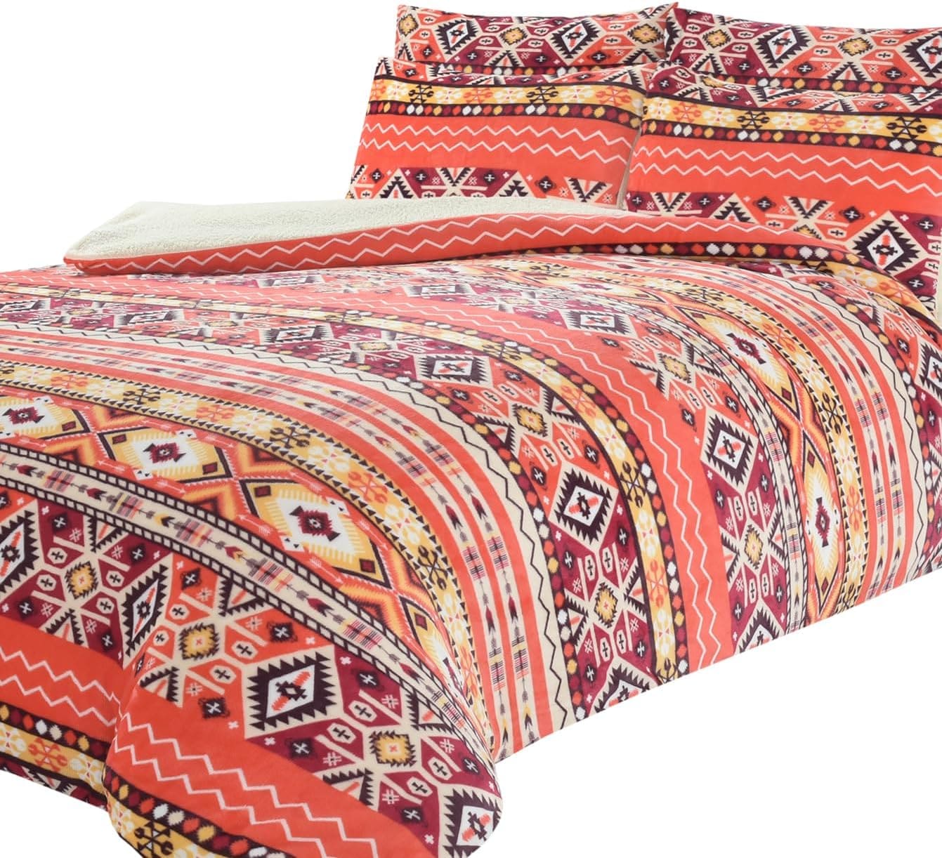 OLIVIA ROCCO Aztec Print Teddy Duvet Set With Reversible Sherpa Fleece Fur Luxurious