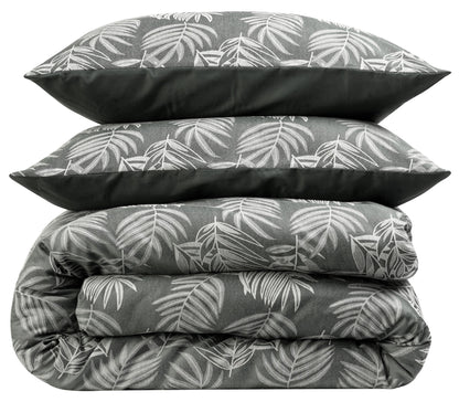 OLIVIA ROCCO Leaf Jacquard Reversible Duvet Cover Sets Grey And Pink Cotton Blend Eco