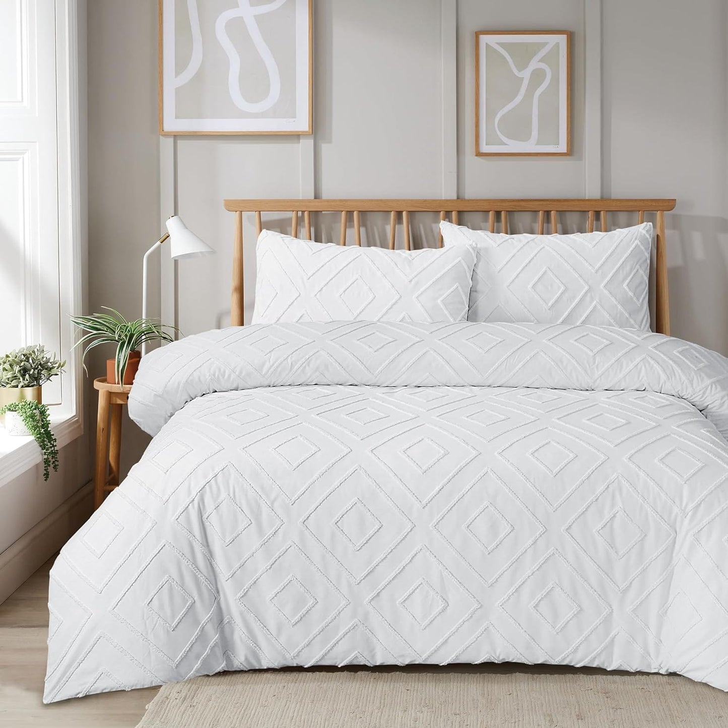 Parure de Lit Housse de Couette Tuftée avec Taies d'Oreiller Grise Blanche Naturelle Élégante Facile d'Entretien Tailles Simple Double King par OLIVIA ROCCO