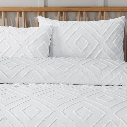 Parure de Lit Housse de Couette Tuftée avec Taies d'Oreiller Grise Blanche Naturelle Élégante Facile d'Entretien Tailles Simple Double King par OLIVIA ROCCO