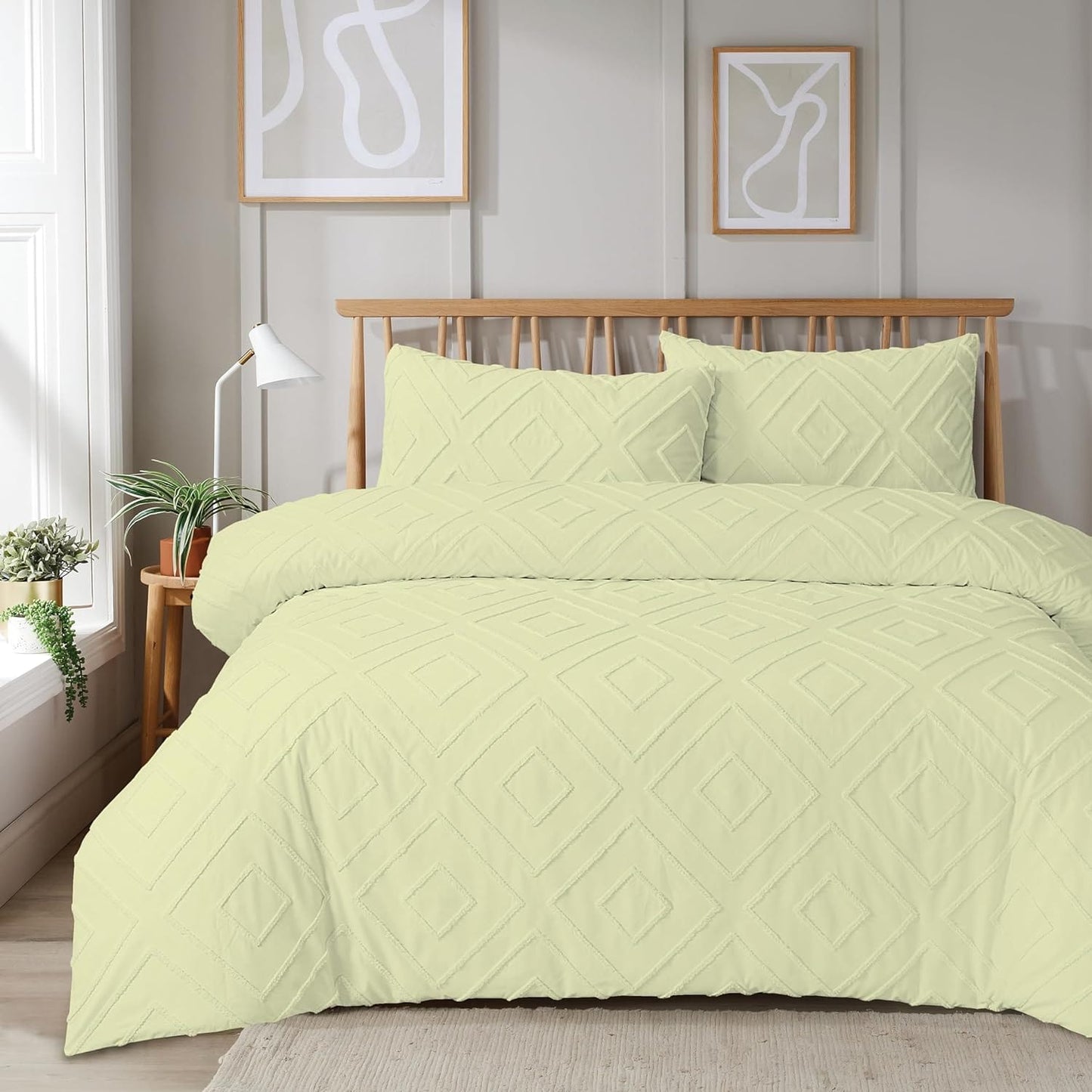 Parure de Lit Housse de Couette Tuftée avec Taies d'Oreiller Grise Blanche Naturelle Élégante Facile d'Entretien Tailles Simple Double King par OLIVIA ROCCO