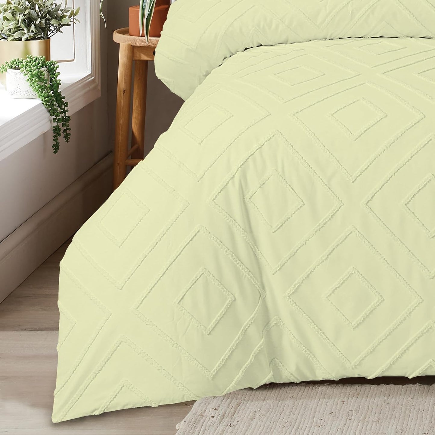 Parure de Lit Housse de Couette Tuftée avec Taies d'Oreiller Grise Blanche Naturelle Élégante Facile d'Entretien Tailles Simple Double King par OLIVIA ROCCO