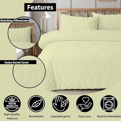 Parure de Lit Housse de Couette Tuftée avec Taies d'Oreiller Grise Blanche Naturelle Élégante Facile d'Entretien Tailles Simple Double King par OLIVIA ROCCO
