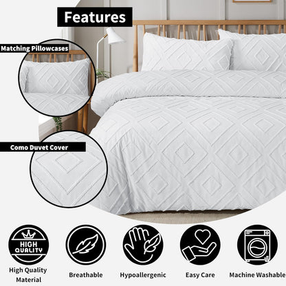 Parure de Lit Housse de Couette Tuftée avec Taies d'Oreiller Grise Blanche Naturelle Élégante Facile d'Entretien Tailles Simple Double King par OLIVIA ROCCO