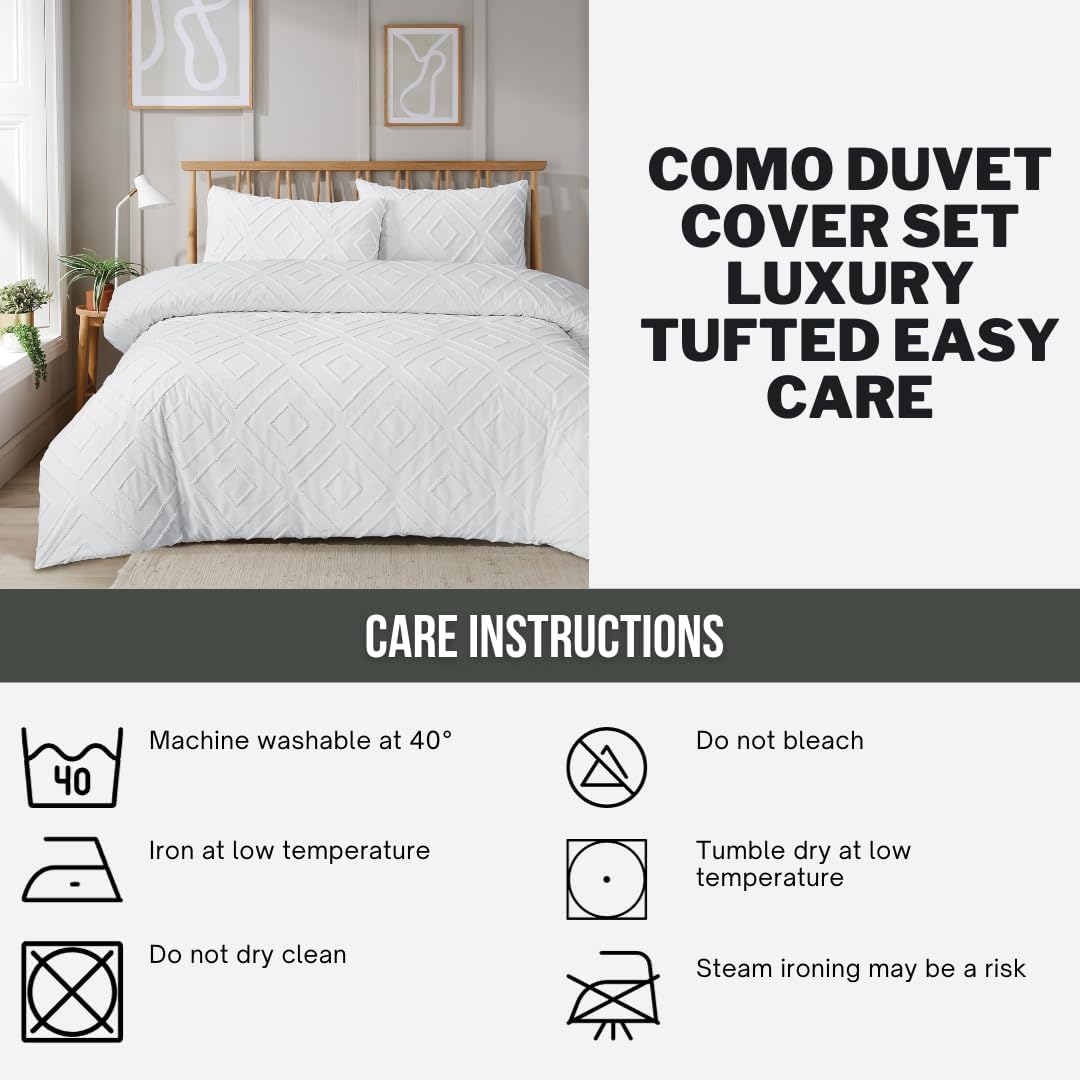 Parure de Lit Housse de Couette Tuftée avec Taies d'Oreiller Grise Blanche Naturelle Élégante Facile d'Entretien Tailles Simple Double King par OLIVIA ROCCO
