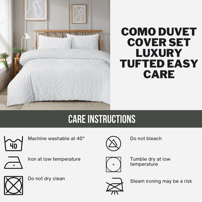 Parure de Lit Housse de Couette Tuftée avec Taies d'Oreiller Grise Blanche Naturelle Élégante Facile d'Entretien Tailles Simple Double King par OLIVIA ROCCO