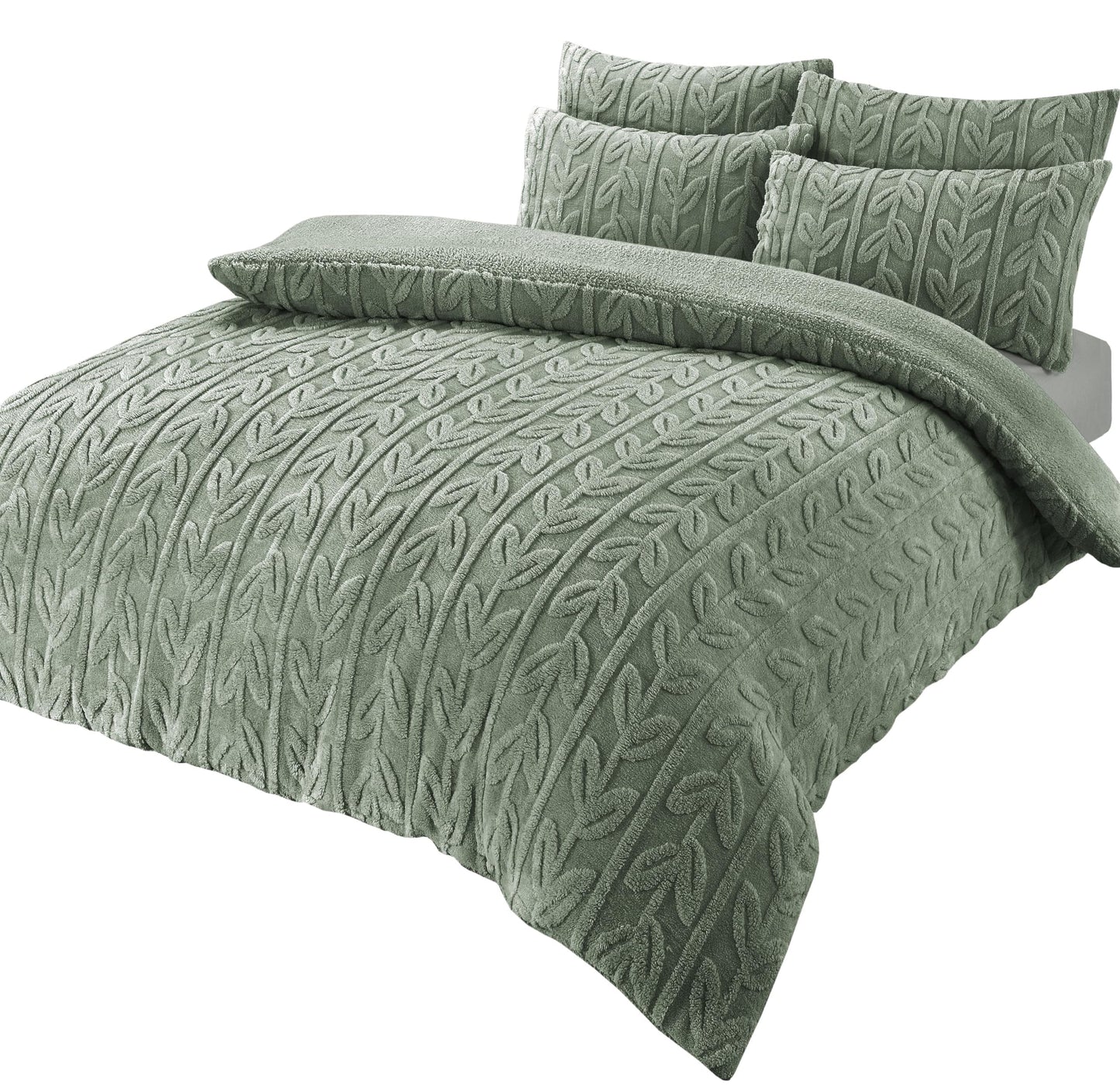 Parure de lit réversible imprimé feuilles en polaire Teddy, polaire Sherpa ultra douce pour lits simples, doubles ou King Size, par OLIVIA ROCCO
