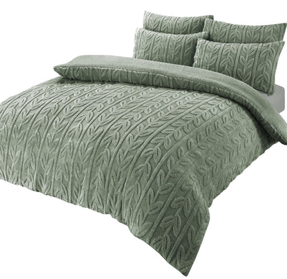 Parure de lit réversible imprimé feuilles en polaire Teddy, polaire Sherpa ultra douce pour lits simples, doubles ou King Size, par OLIVIA ROCCO