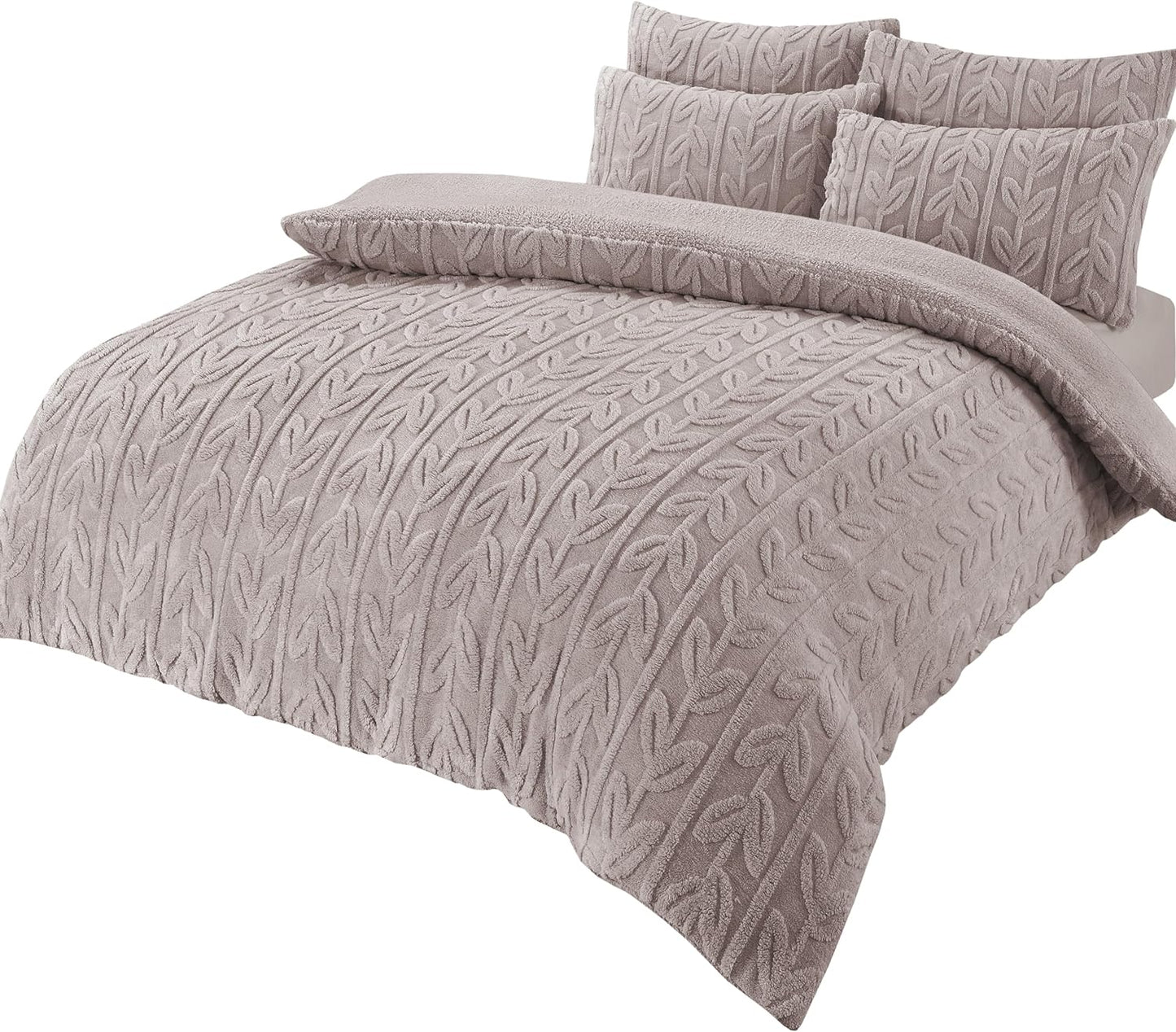 Parure de lit réversible imprimé feuilles en polaire Teddy, polaire Sherpa ultra douce pour lits simples, doubles ou King Size, par OLIVIA ROCCO