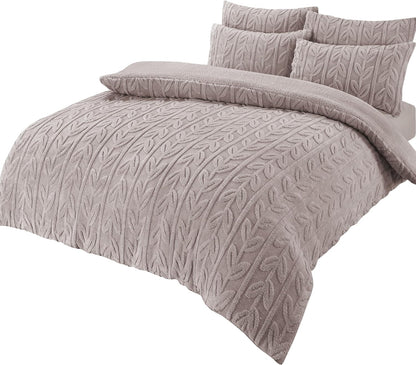 Parure de lit réversible imprimé feuilles en polaire Teddy, polaire Sherpa ultra douce pour lits simples, doubles ou King Size, par OLIVIA ROCCO